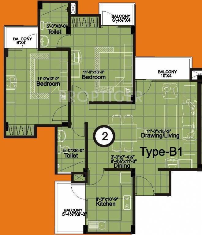Unique Unique Towers (2BHK+2T (1,240 sq ft) 1240 sq ft)
