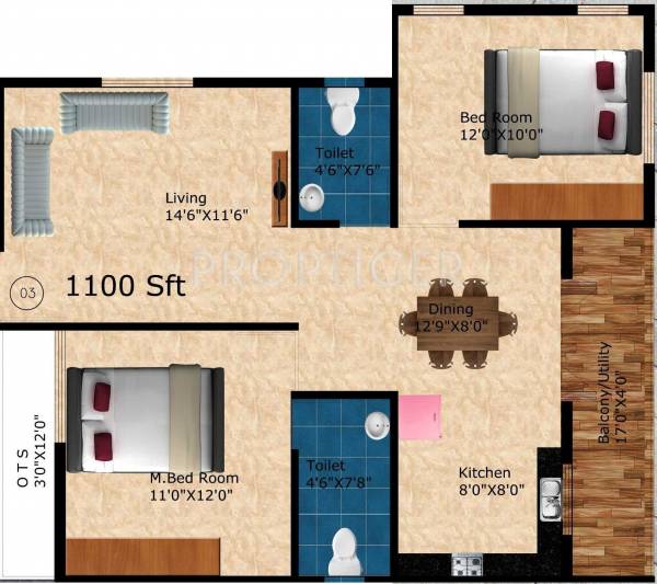 Kumari Brundavan (2BHK+2T (1,100 sq ft) 1100 sq ft)