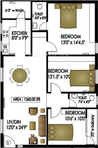 Infocity Spectra (3BHK+2T (1,360 sq ft) 1360 sq ft)