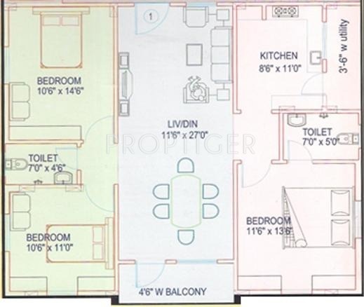 Matrixx Blossom (3BHK+2T (1,370 sq ft) 1370 sq ft)