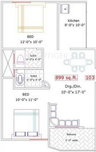 Laxmi Ganga Avenue (2BHK+2T (899 sq ft) 899 sq ft)