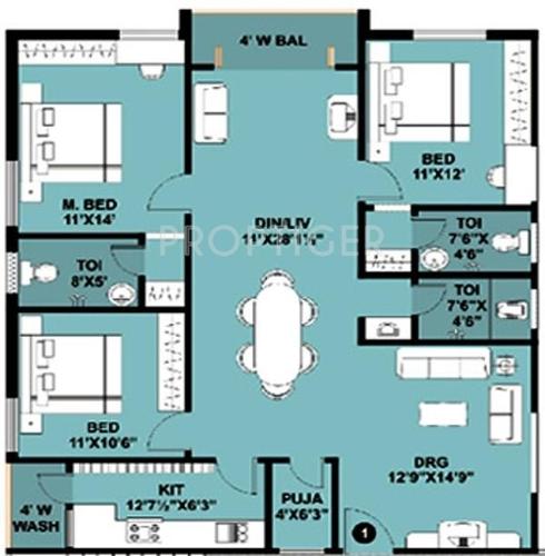 Sai Nest (3BHK+3T (1,612 sq ft)   Pooja Room 1612 sq ft)