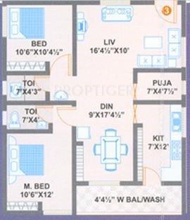 Poojitha Hill Side Residency (2BHK+2T (1,075 sq ft)   Pooja Room 1075 sq ft)