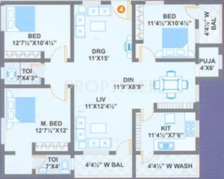 Poojitha Hill Side Residency (3BHK+2T (1,475 sq ft)   Pooja Room 1475 sq ft)