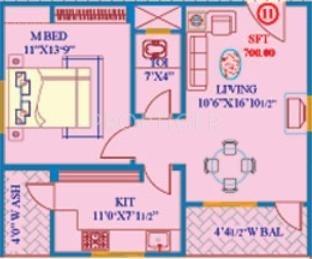 Poojitha Lakeside Residency (1BHK+1T (700 sq ft) 700 sq ft)