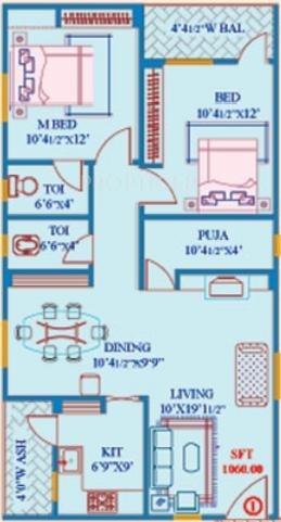 Poojitha Lakeside Residency (2BHK+2T (1,060 sq ft)   Pooja Room 1060 sq ft)