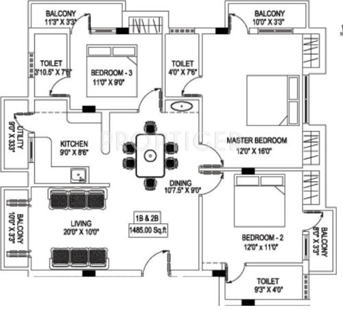 India The Casablanca (3BHK+3T (1,485 sq ft) 1485 sq ft)