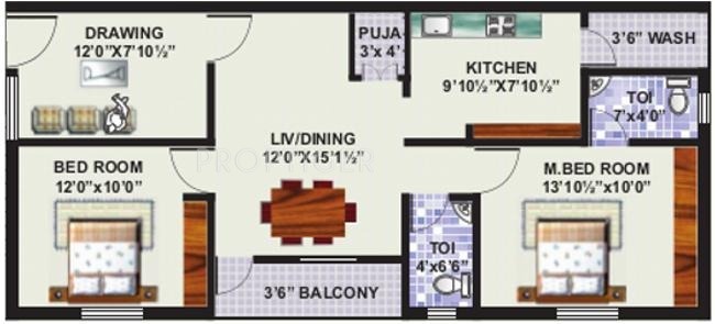 Jaiveer Arcade (2BHK+2T (1,077 sq ft)   Pooja Room 1077 sq ft)