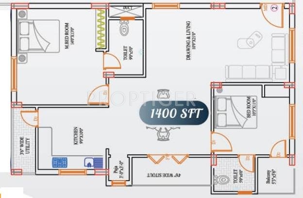 Asvasidh Nest 1 (2BHK+2T (1,400 sq ft) 1400 sq ft)