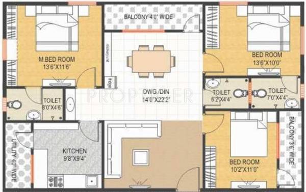 Gemini Infra Park View Floor Plan (3BHK+3T)