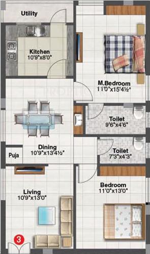 Ace Ratna Pearl (2BHK+2T (1,172 sq ft)   Pooja Room 1172 sq ft)
