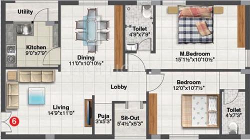 Ace Ratna Pearl (2BHK+2T (1,230 sq ft)   Pooja Room 1230 sq ft)
