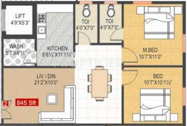 Gemini Brindavan Heights (2BHK+2T (845 sq ft) 845 sq ft)