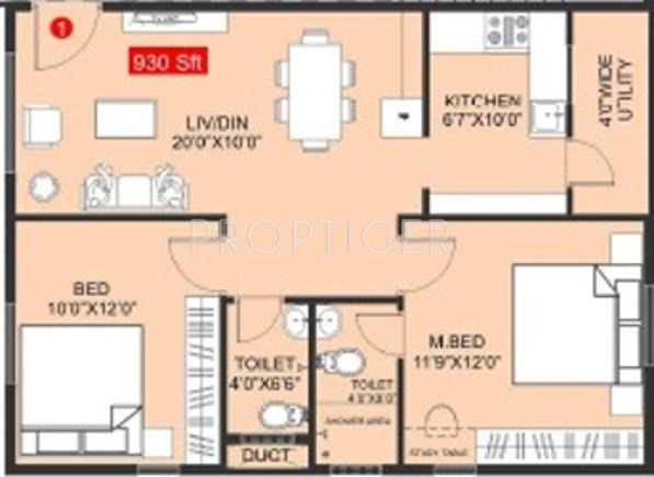 Gemini Hill Crest (2BHK+2T (930 sq ft) 930 sq ft)