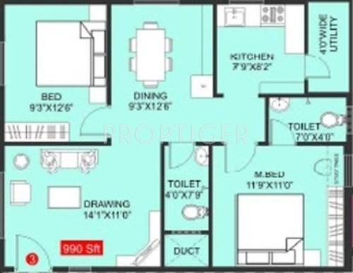Gemini Hill Crest (2BHK+2T (990 sq ft) 990 sq ft)