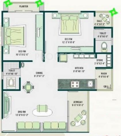 Sadguru Construction Sadguru Sanidhya Floor Plan (2BHK+2T)