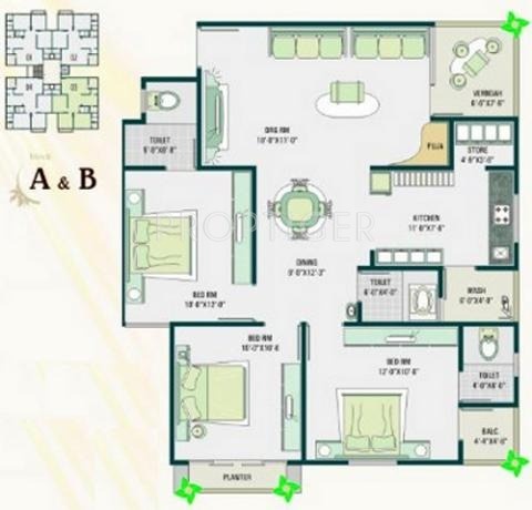 Sadguru Construction Sadguru Sanidhya Floor Plan (3BHK+3T)