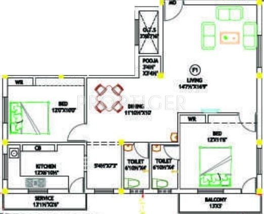 KRS Siddhi (2BHK+2T (856 sq ft) 856 sq ft)