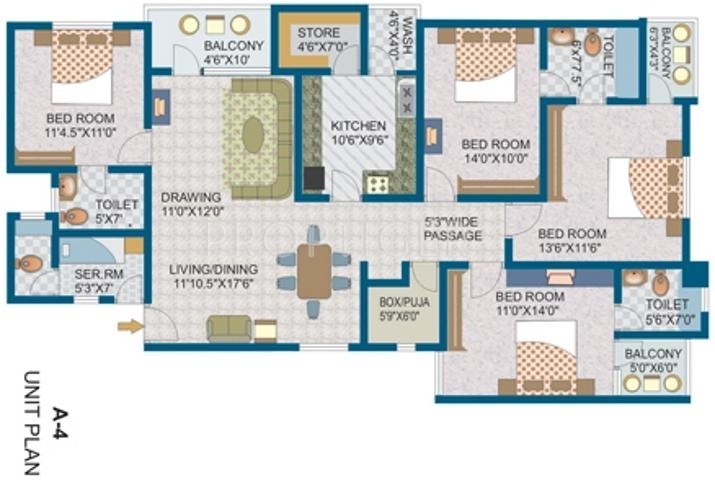 Bhawna Housing Estate Apartment Floor Plan (4BHK+4T)