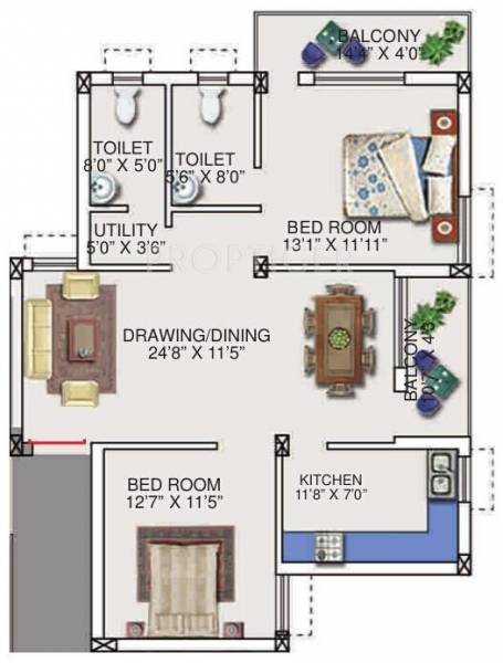 PDN Horizon Apartment (2BHK+2T (1,345 sq ft) 1345 sq ft)