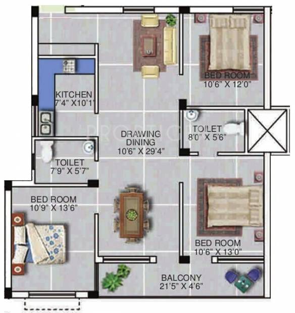 PDN Horizon Apartment (3BHK+2T (1,520 sq ft) 1520 sq ft)