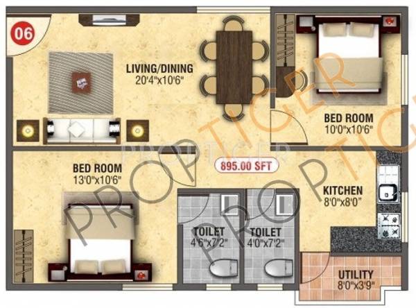 Bhanu Bhanu symphony (2BHK+2T (895 sq ft) 895 sq ft)