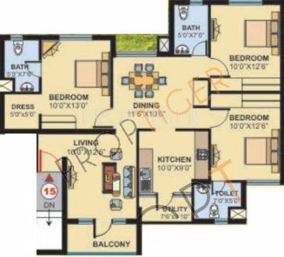 Tejas Constructions Tejas Bloomingdale Floor Plan (3BHK+3T)
