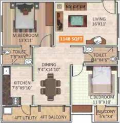 ELV Signature (2BHK+2T (1,148 sq ft) 1148 sq ft)