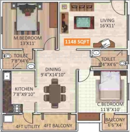 ELV Signature (2BHK+2T (1,148 sq ft) 1148 sq ft)