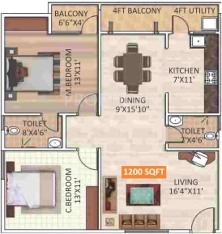 ELV Signature (2BHK+2T (1,200 sq ft) 1200 sq ft)