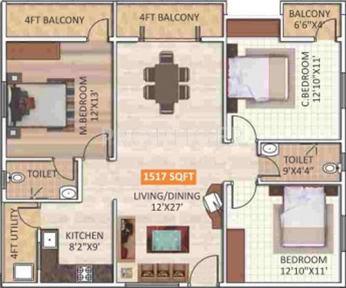 ELV Signature (3BHK+2T (1,517 sq ft) 1517 sq ft) ELV Signature (3BHK+2T (1,517 sq ft) 1517 sq ft)
