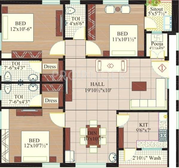 Nestcon Tulip (3BHK+3T (1,350 sq ft)   Pooja Room 1350 sq ft)