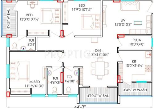Green Fortune (3BHK+3T (1,650 sq ft)   Pooja Room 1650 sq ft)