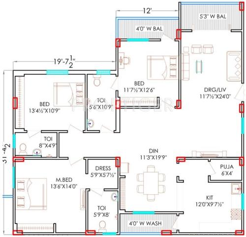 Green Fortune (3BHK+3T (2,030 sq ft)   Pooja Room 2030 sq ft)