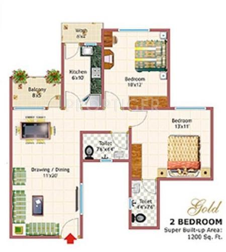 Chinarr Dream CT (2BHK+2T (1,200 sq ft) + Pooja Room 1200 sq ft)