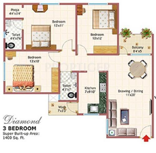 Chinarr Dream CT (3BHK+2T (1,400 sq ft) 1400 sq ft)