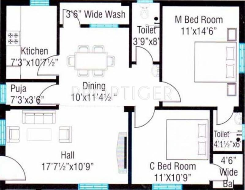 Keerthi Vinayaka And Sai Keerthi Residency (2BHK+2T (1,198 sq ft)   Pooja Room 1198 sq ft)