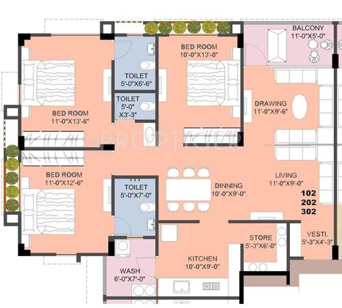 Shivam Rajvi Pearl (3BHK+3T (1,350 sq ft) 1350 sq ft)