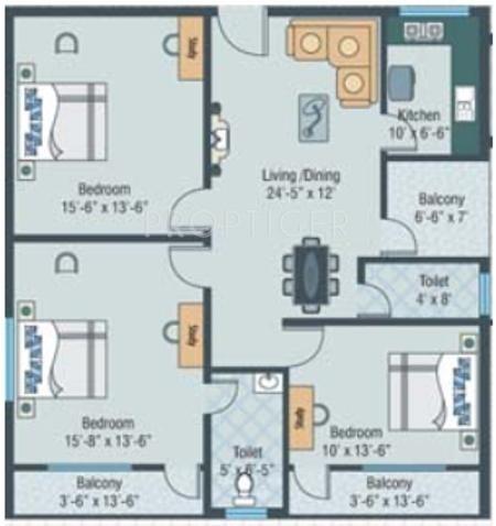 Happy Imperial (3BHK+2T (1,740 sq ft) 1740 sq ft)