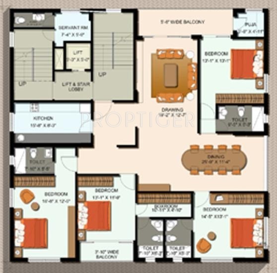Isha Group Isha Manor Floor Plan (4BHK+4T + Pooja Room)