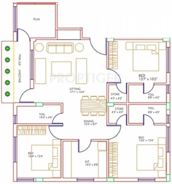 Isha Group Isha Enclave Floor Plan (3BHK+3T + Pooja Room)