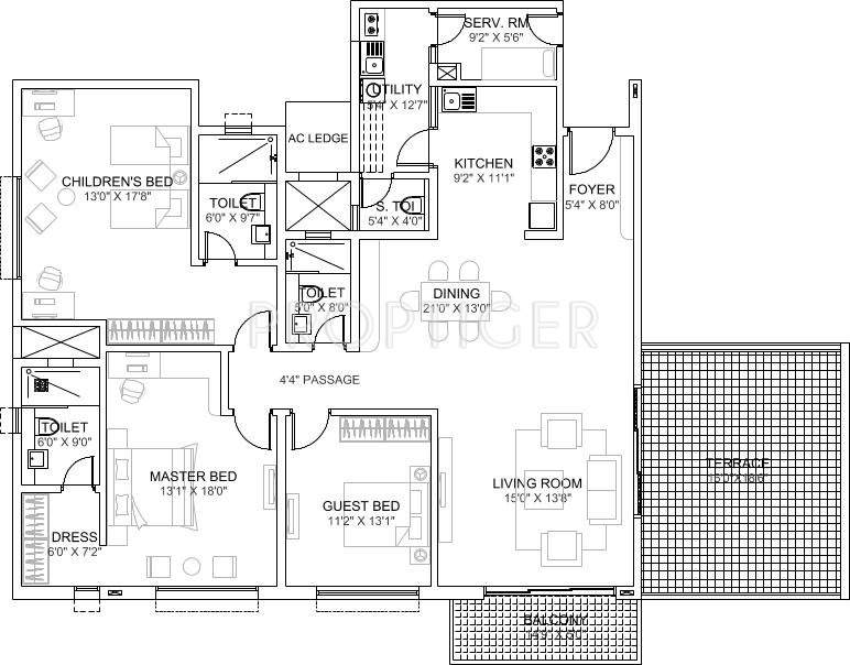 Karle Town Centre Zenith (3BHK+3T (2,858 sq ft) + Servant Room 2858 sq ft)