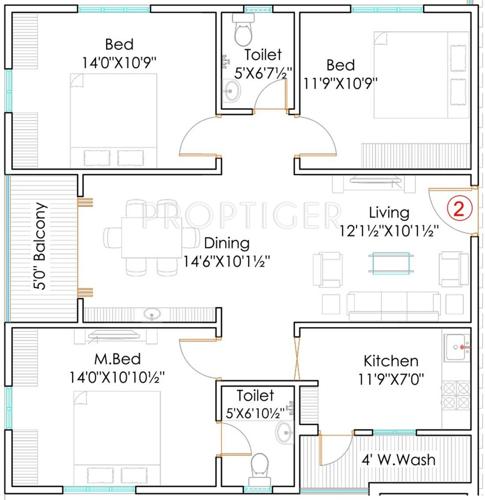  Green City Towers (3BHK+3T (1,361 sq ft) 1361 sq ft)