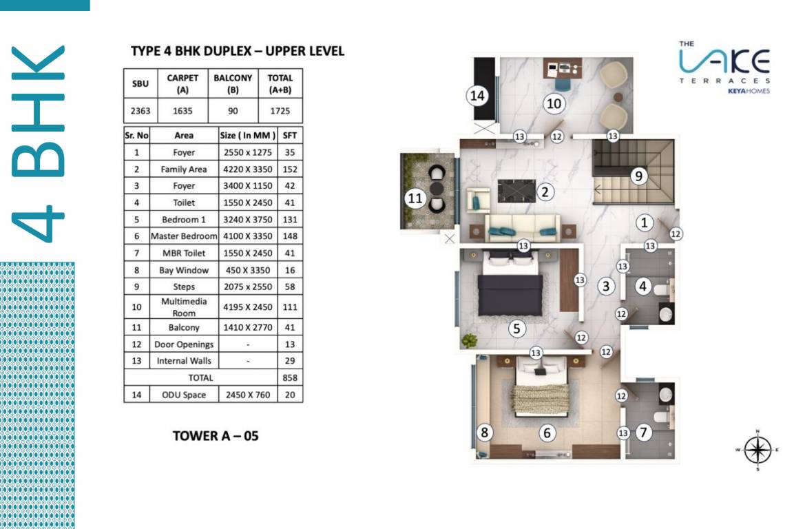  the lake terraces Floor Plan Upper Level Duplex Plan
