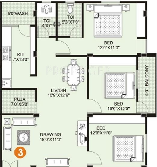 Umas Niyati Mansion (3BHK+2T (1,342 sq ft)   Pooja Room 1342 sq ft)