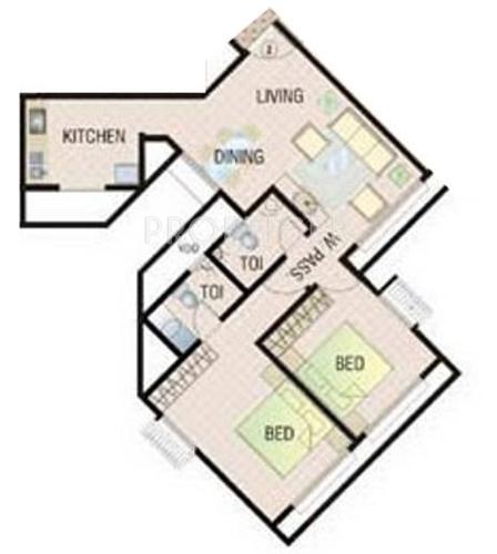 GHP Suncity Neptune (2BHK+2T (950 sq ft) 950 sq ft)