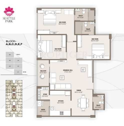 Shreekar Seattle Park Floor Plan (3BHK+3T)