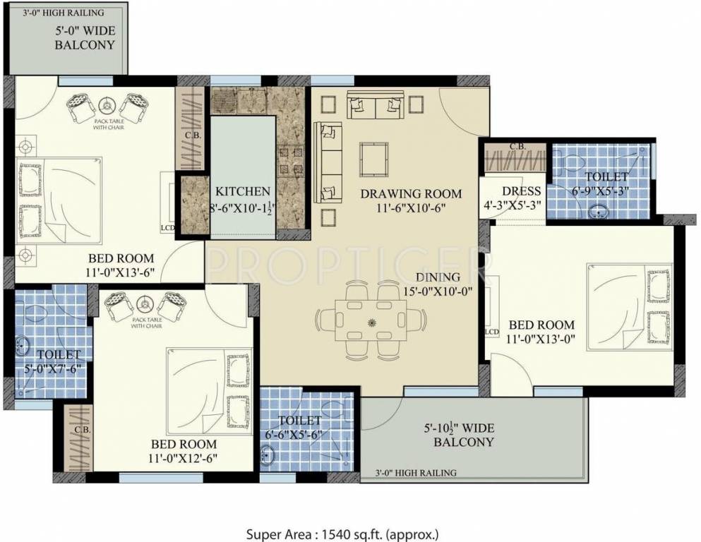 SBP Homes (3BHK+3T (1,540 sq ft) 1540 sq ft)