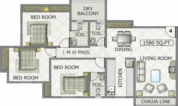 Shree Elegance (3BHK+3T (1,580 sq ft) 1580 sq ft)