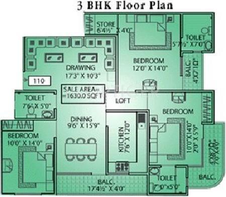 Pearl Pearl Springs (3BHK+3T (1,630 sq ft) 1630 sq ft)